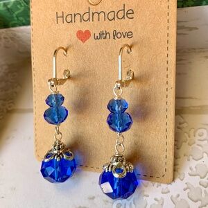 ⭐️2/$10 Wire Wrapped Handcrafted Sapphire Blue Crystal Drop Silver Earrings